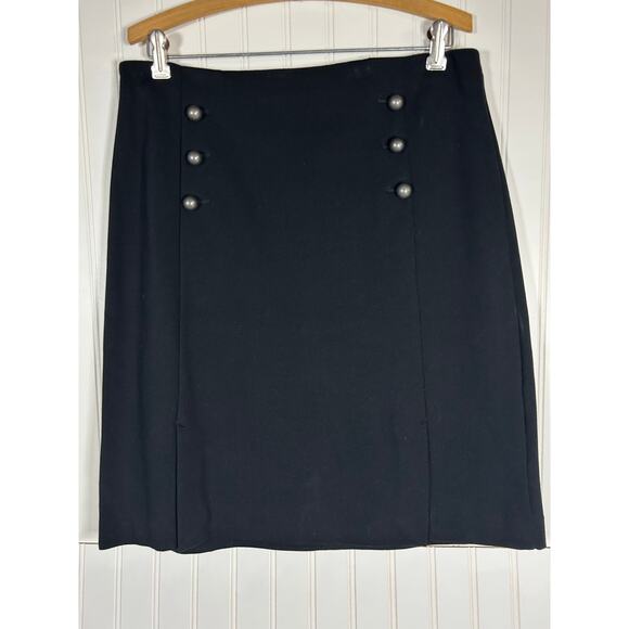 Talbots Skirt Womens Size 12P Buttons front black Rayon office business academia - Picture 1 of 9